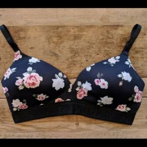 PINK Victoria's Secret Black Floral Bra
